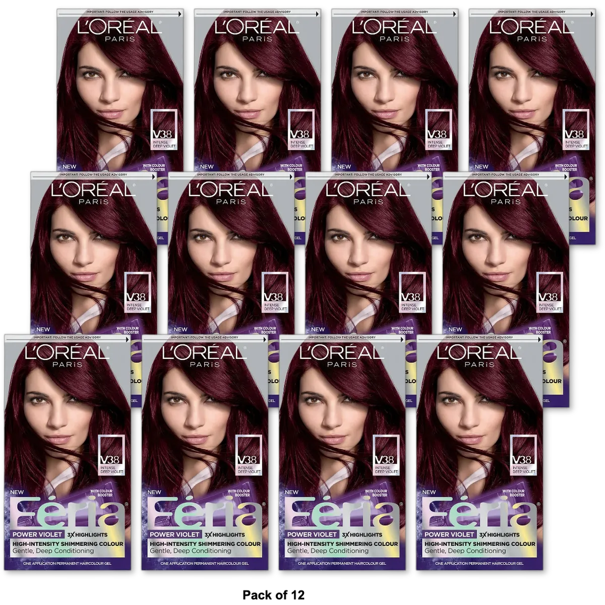 LOreal Paris Feria Power Violet High Intensity Shimmering Hair Color V38 Intense Deep Violet 10.88oz (Pack of 12)
