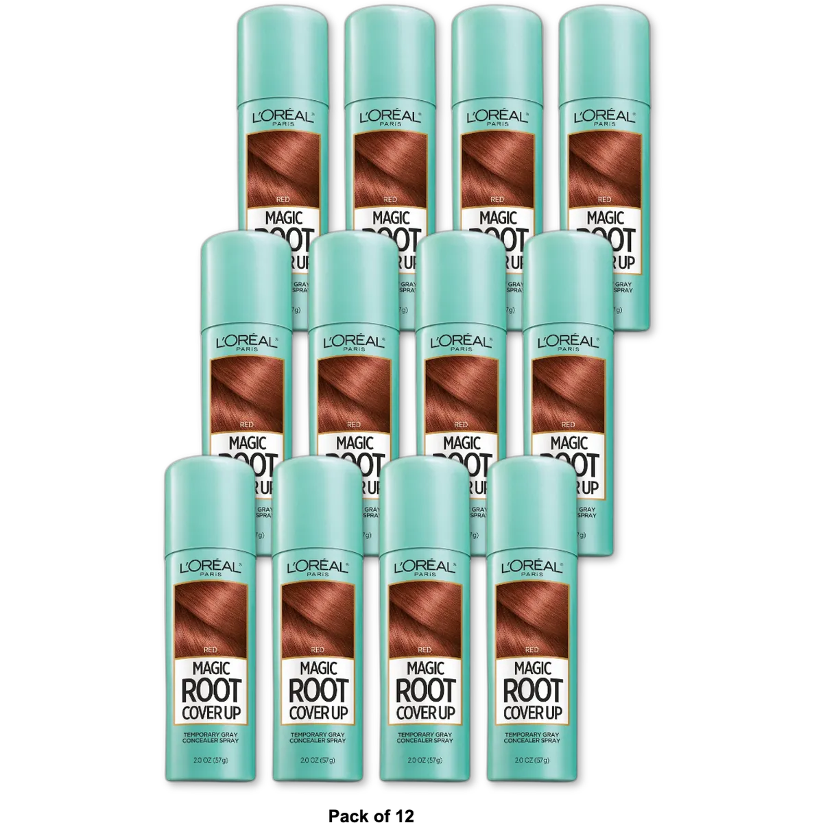 Loreal Paris Hair Color Root Cover Up Dye Kit Temporary Gray Concealer Spray Red 2Oz (Pack of 12)