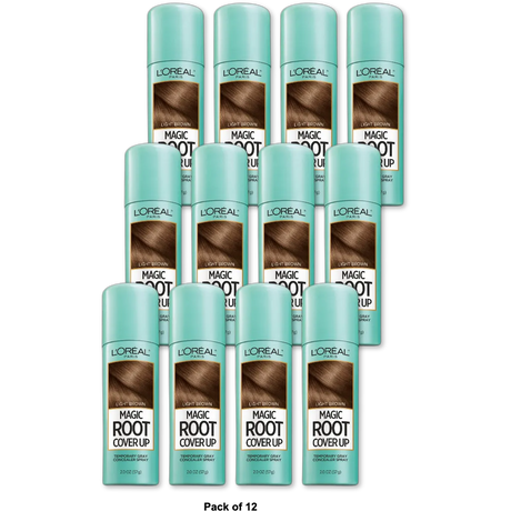 LOreal Paris Magic Root Cover Up Temporary Gray Concealer Spray Light Brown 2Oz (Pack of 12)