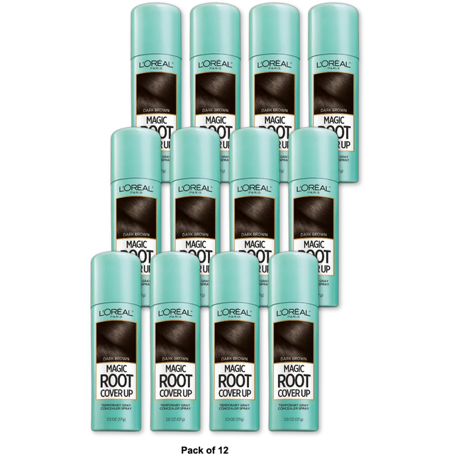 Loreal Paris Root Cover Up Dye Temporary Gray Concealer Spray Dark Brown 2Oz (Pack of 12)