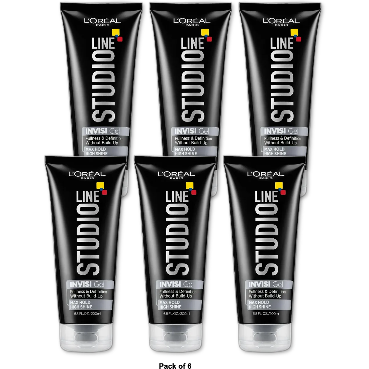L'Oreal Paris Studio Line Invisi Gel Max Hold High Shine Hair Styling Gel 6.8Oz (Pack of 6)
