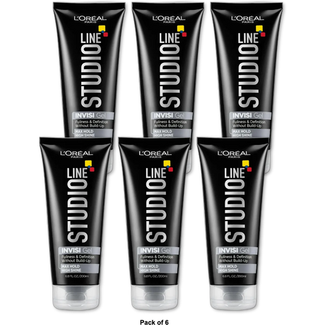 L'Oreal Paris Studio Line Invisi Gel Max Hold High Shine Hair Styling Gel 6.8Oz (Pack of 6)