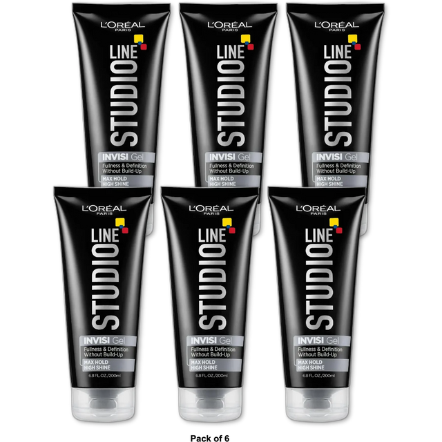 L'Oreal Paris Studio Line Invisi Gel Max Hold High Shine Hair Styling Gel 6.8Oz (Pack of 6)