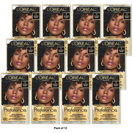 Loreal Paris Superior Preference Fade Defying Color Plus Shine System 1 Ultimate Black 1 Kit 8Oz (Pack Of 12)