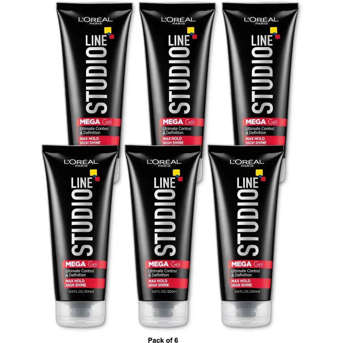 Loreal Studio Line Head Lock Mega Hard Hold Hair Gel Extreme Hold Curl And Frizz Control 6.8Oz (Pack of 6)