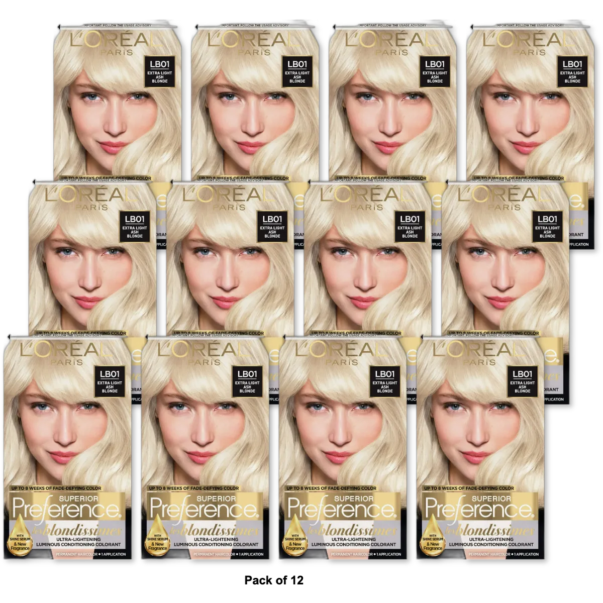 Loreal Superior Preference Les Blondissimes Hair Color Lb01 Extra Light Ash Blonde1 Ea 0.2Oz (Pack Of 12)