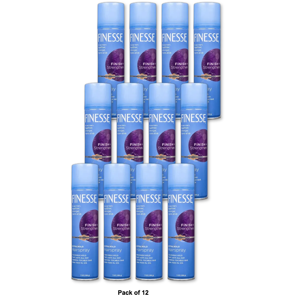 Finesse Finish Strengthen Extra Hold Aerosol Hair Styling Spray 7Oz (Pack of 12)