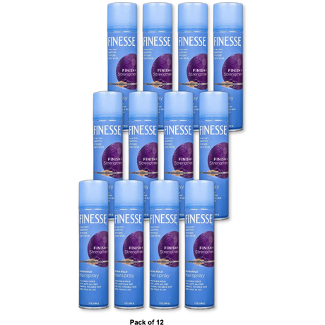 Finesse Finish Strengthen Extra Hold Aerosol Hair Styling Spray 7Oz (Pack of 12)