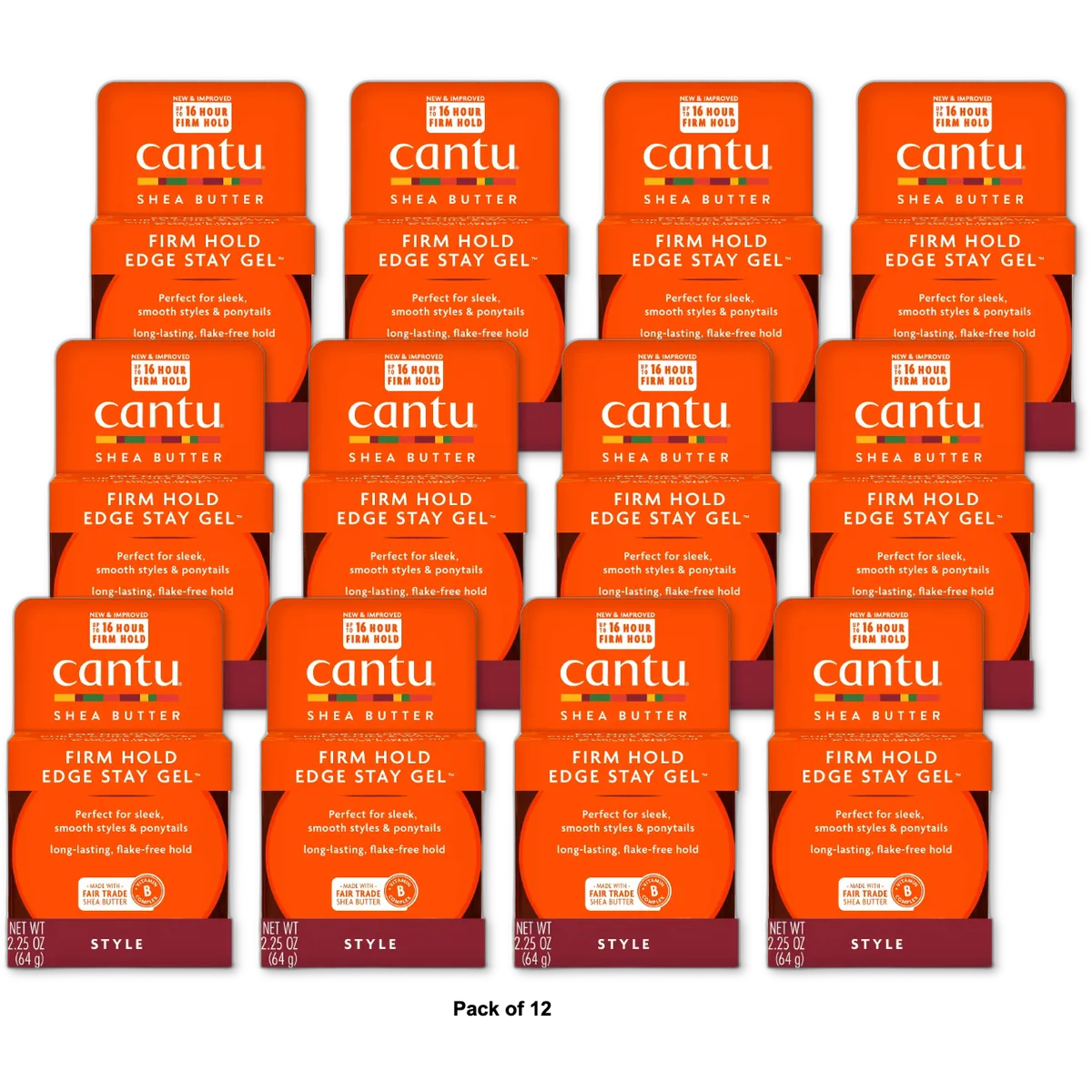 Cantu Shea Butter Extra Hold Edge Stay Gel for Natural Hair 2.25Oz (Pack of 12)