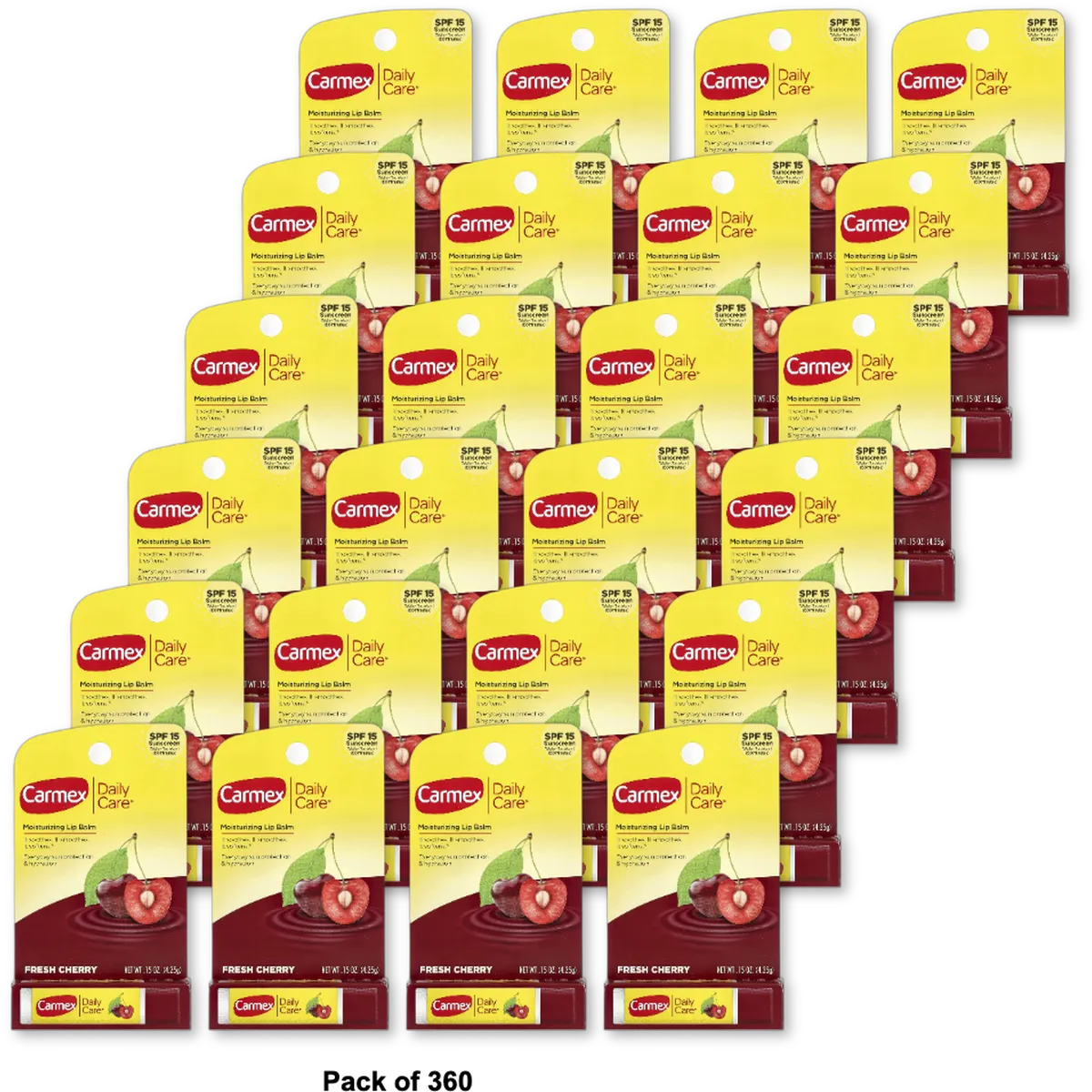 Carmex Daily Care SPF 15 Moisturizing Lip Balm Fresh Cherry 0.35Oz (Pack of 360)