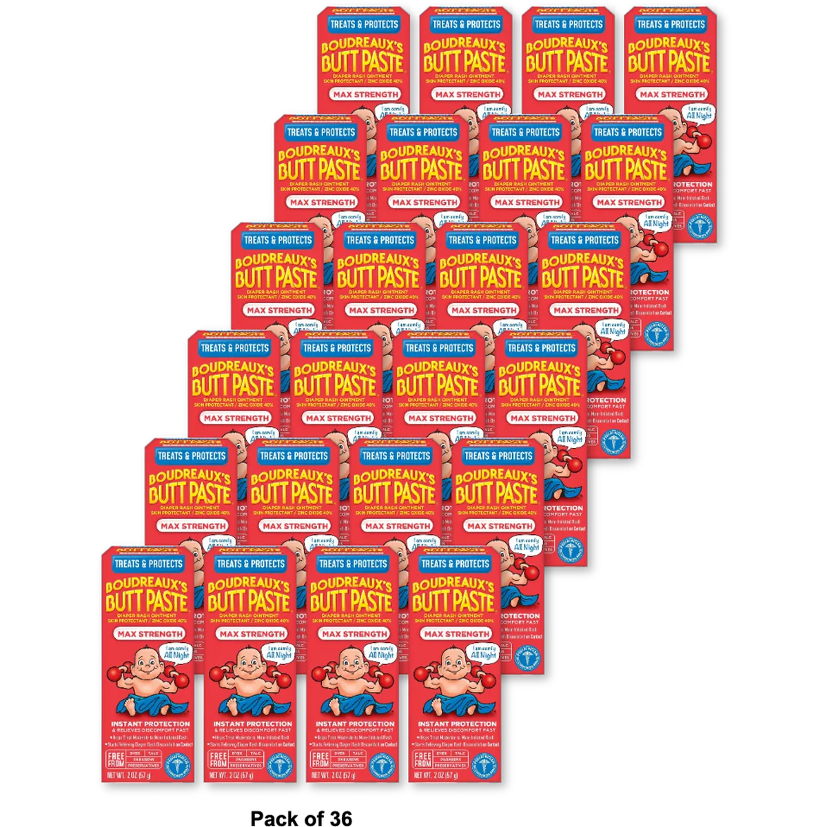 Boudreauxs Maximum Strength Butt Paste Diaper Rash Ointment 2Oz (Pack of 36)