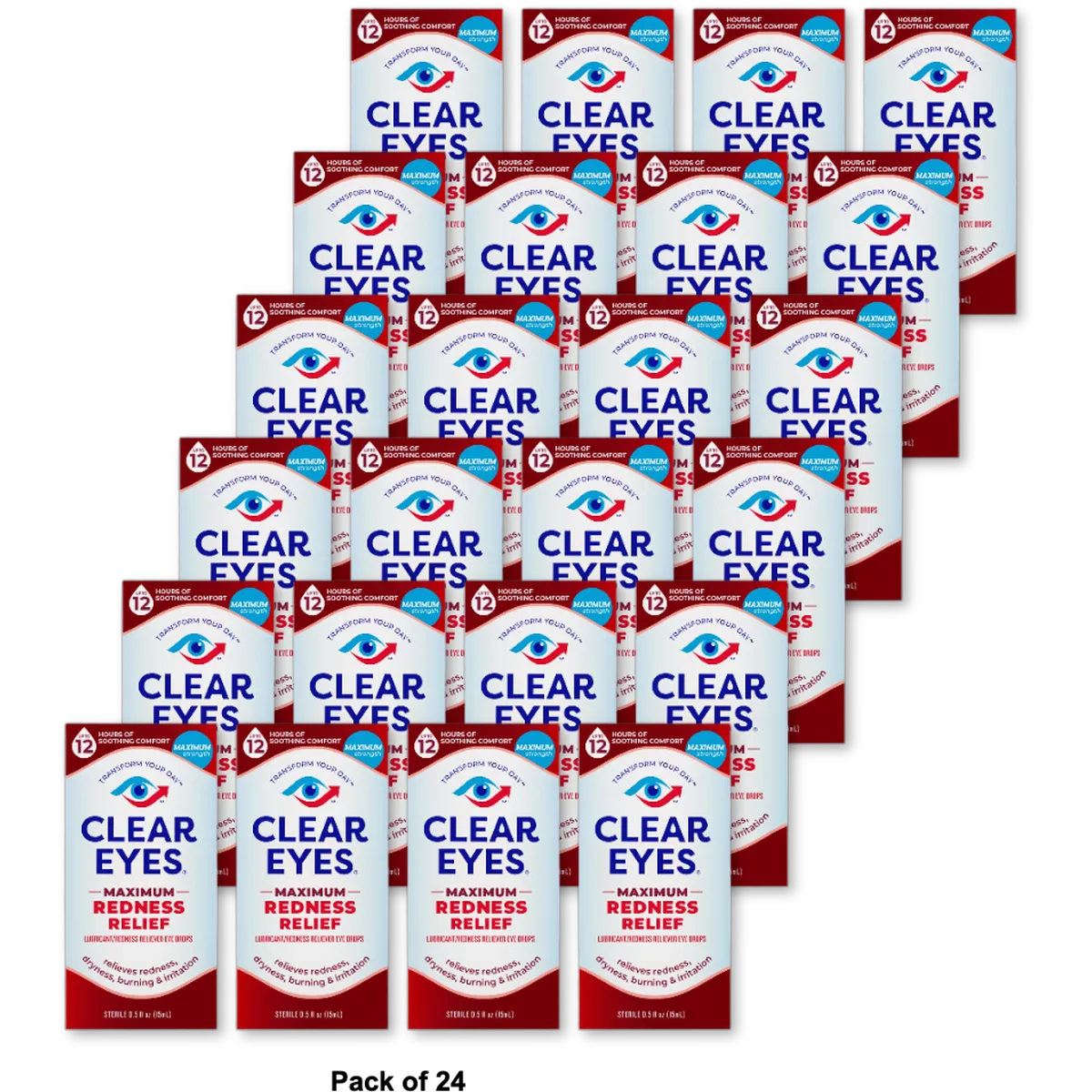 Clear Eyes Maximum Redness Relief Lubricant Eye Drops 0.5Oz (Pack Of 24)