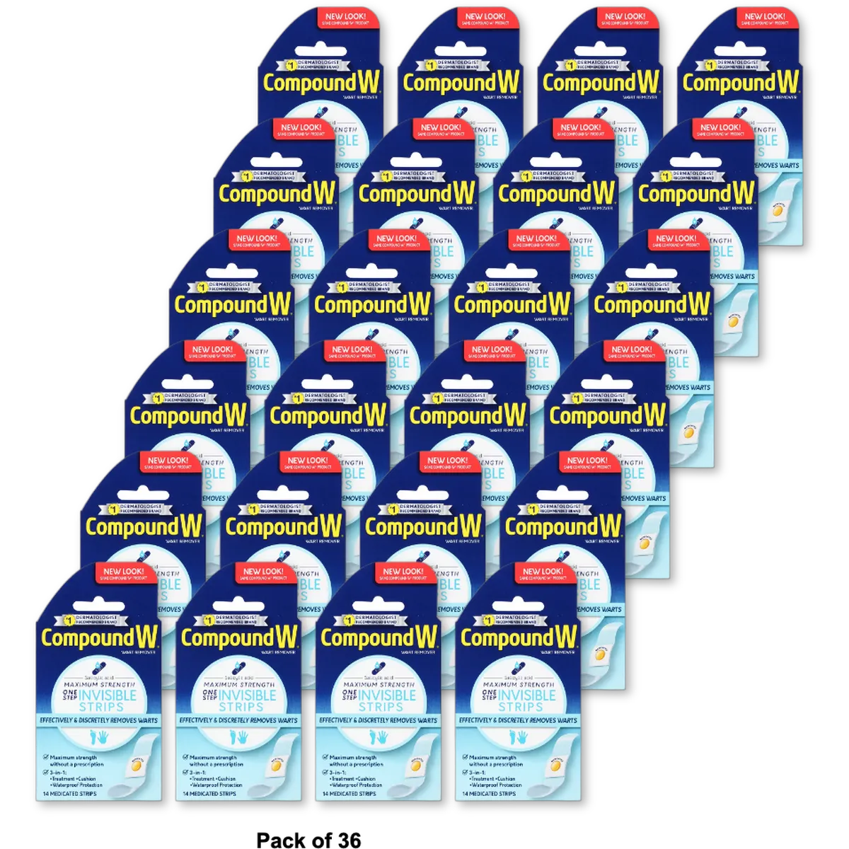 Compound W Maximum Strength One Step Invisible Wart Remover Strips 0.64oz (Pack of 36)