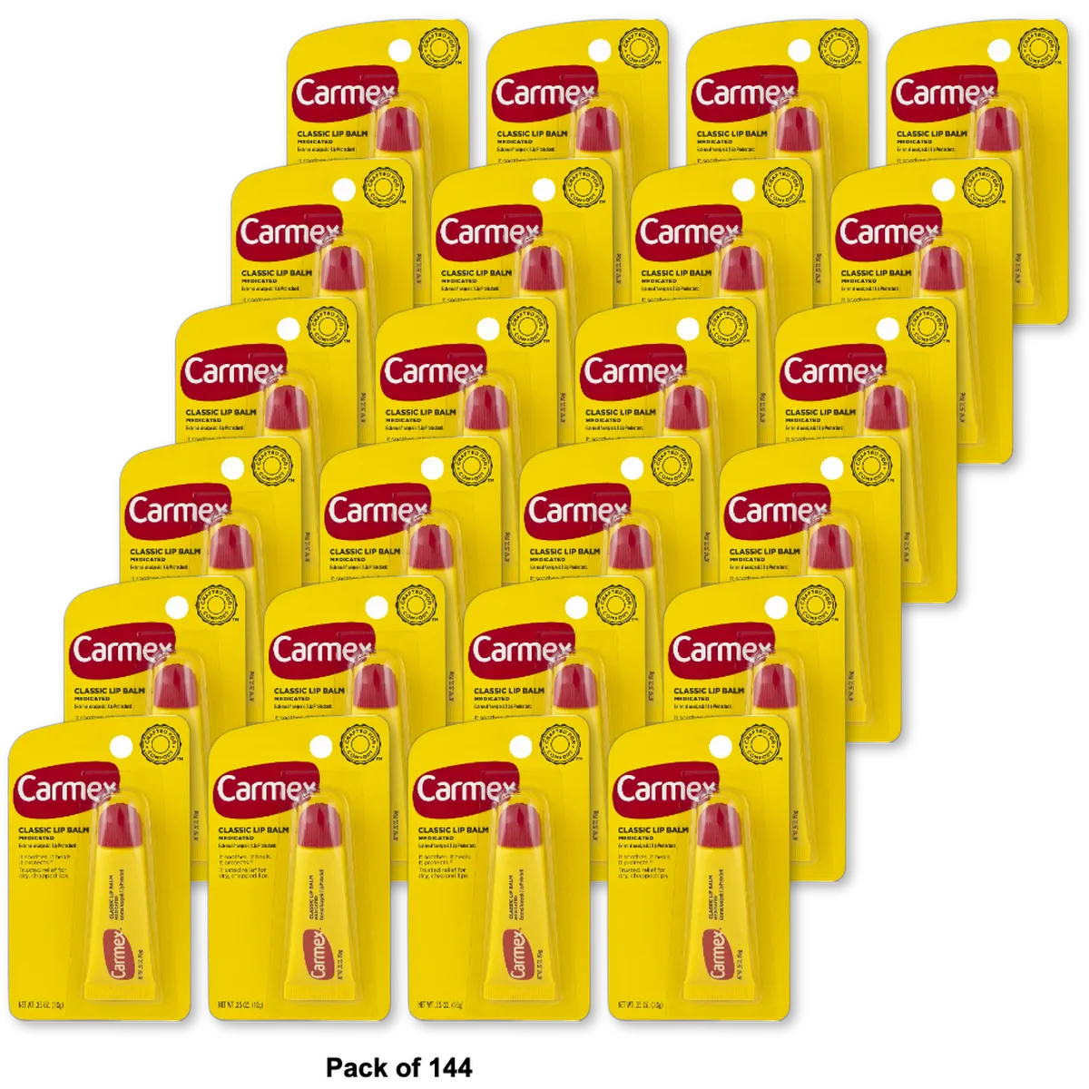 Carmex Moisturizing Lip Balm for Dry Chapped Lips 0.35Oz (Pack of 144)