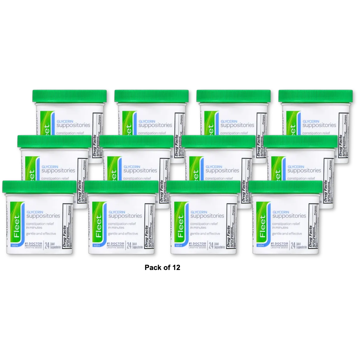 Fleet Glycerin Laxative Adult Suppositories Jar24 Ea 3.21oz (Pack of 12)