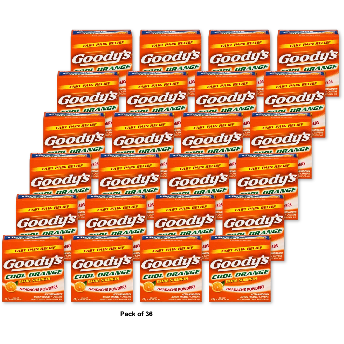 Goodys Extra Strength Headache and Pain Relief Powder Cool Orange 2.24oz (Pack of 36)