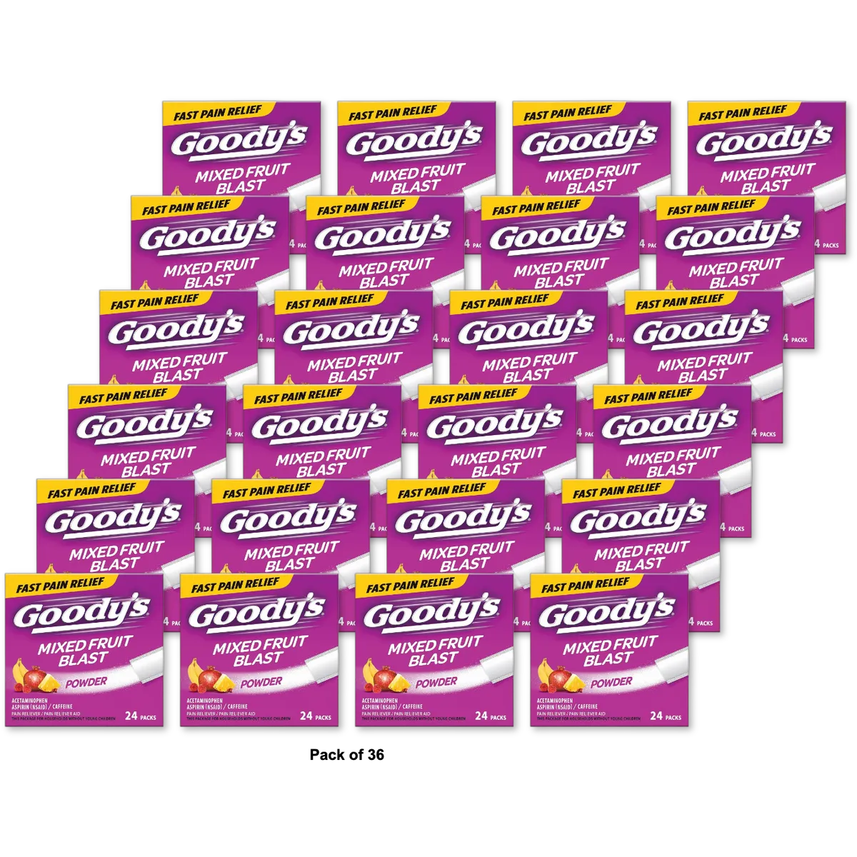Goodys Extra Strength Headache Powder Mixed Fruit Blast Flavor 2.24oz (Pack of 36)