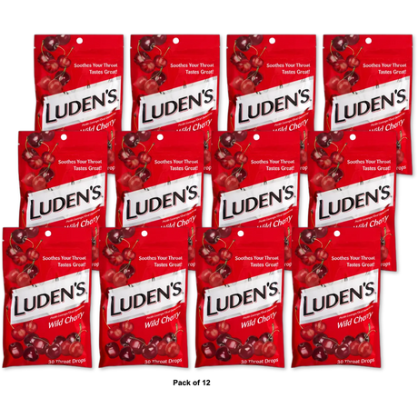 Ludens Great Tasting Throat Drops Wild Cherry 30 Drops/Bag 4oz (Pack of 12)