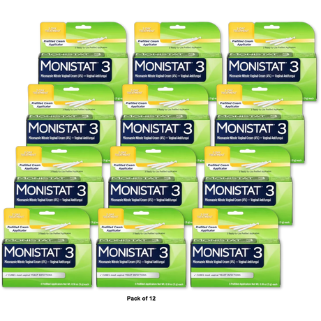 Monistat 3 Vaginal Antifungal Cream Prefilled Applicators 0.86Oz (Pack Of 12)