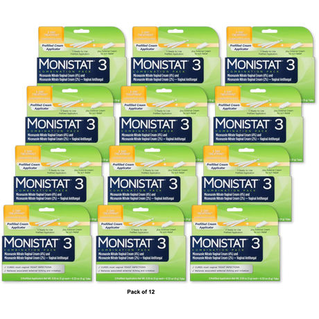 Monistat 3 Vaginal Antifungal Three-Day Treatment Cream Kit 3.52oz(Pack of 12)