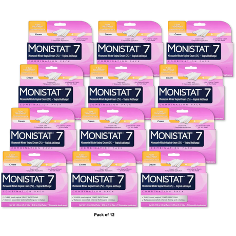 Monistat 7 Miconazole Nitrate Vaginal Cream Cure and Itch Relief 1.91oz (Pack of 12)