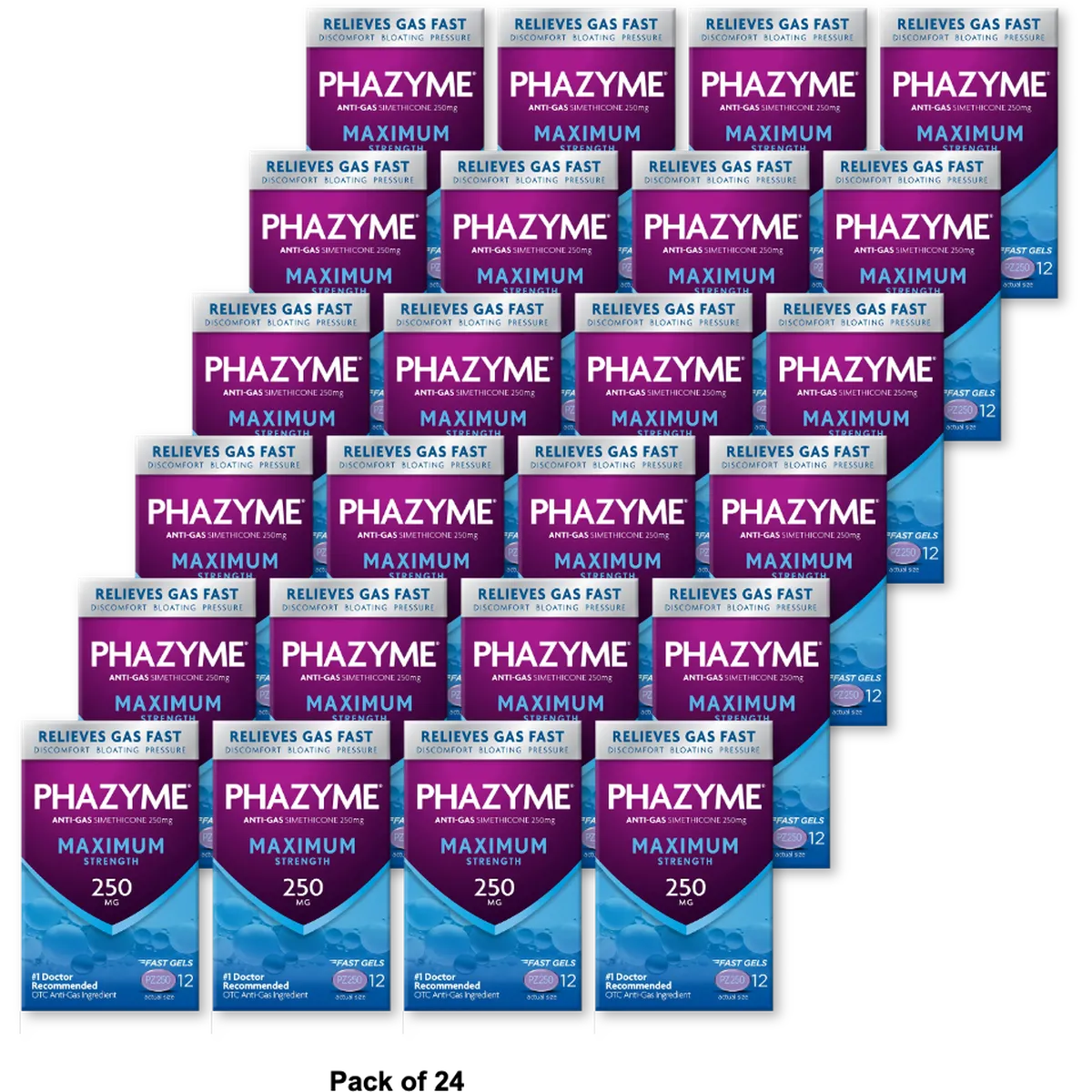 Phazyme Maximum Strength 250 mg Anti-Gas Simethicone Soft Gels 12 ea 1.6oz (Pack of 24)