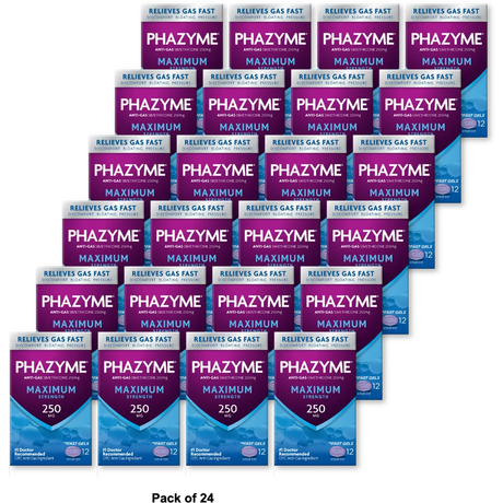 Phazyme Maximum Strength 250 mg Anti-Gas Simethicone Soft Gels 12 ea 1.6oz (Pack of 24)