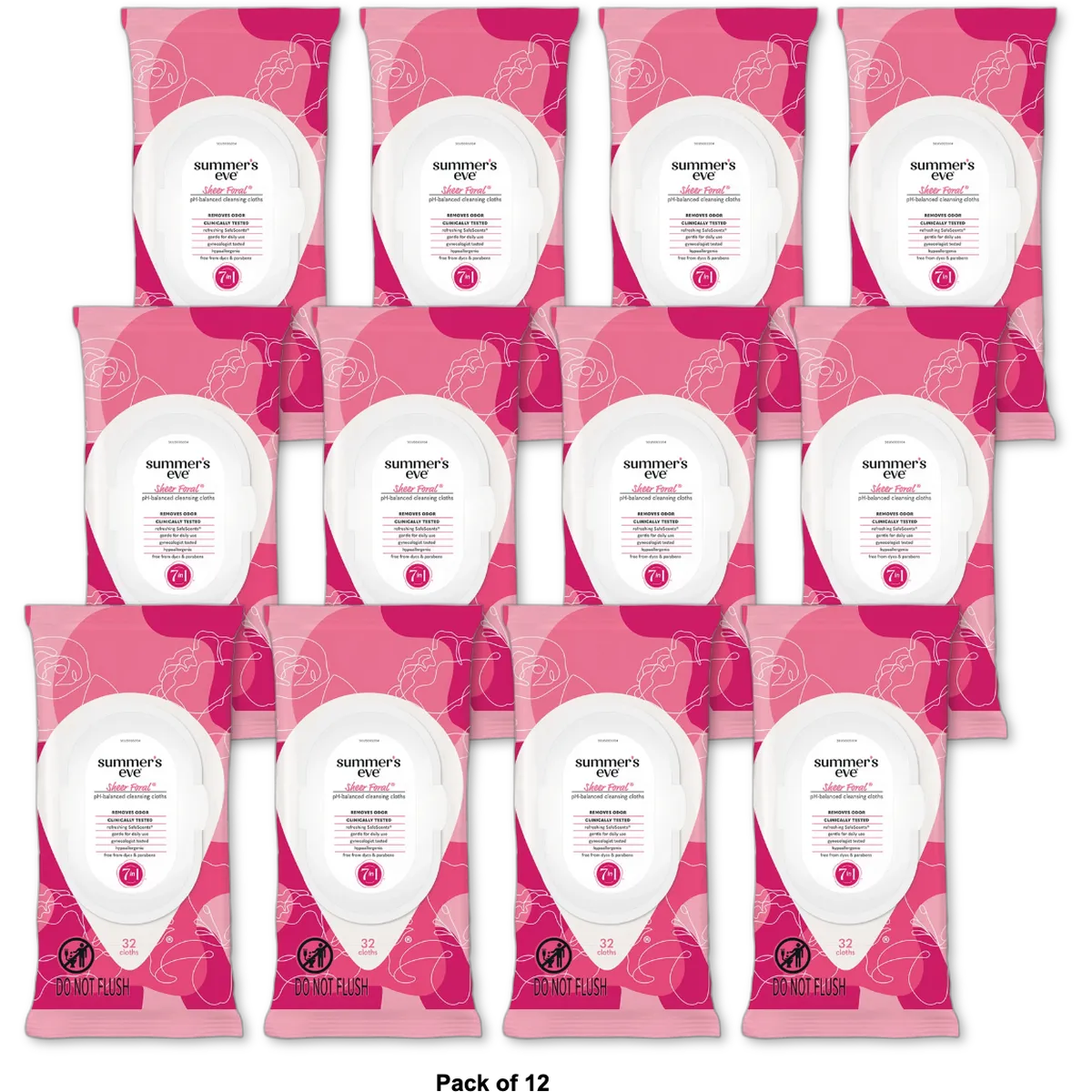 Summers Eve Feminine Cleansing Soft Cloths For Sensitive Skin Sheer Floral32 Ea 7.7oz (Pack of 12)