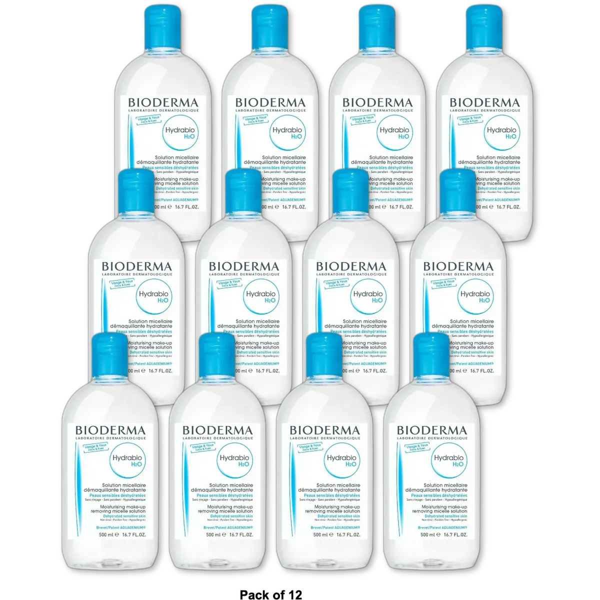 Bioderma Hydrabio H2O Micellar Water Makeup Remover 16.7Oz (Pack of 12)