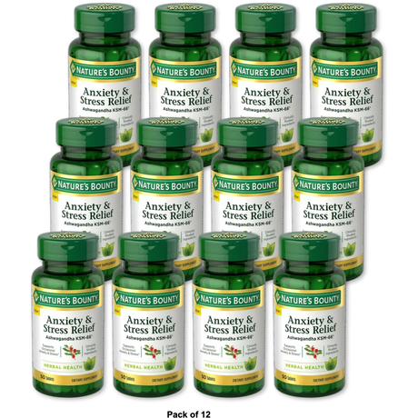 Natures Bounty Anxiety and Stress Relief Ashwagandha KSM-66 Tablets 0.16Oz -(Pack of 12)
