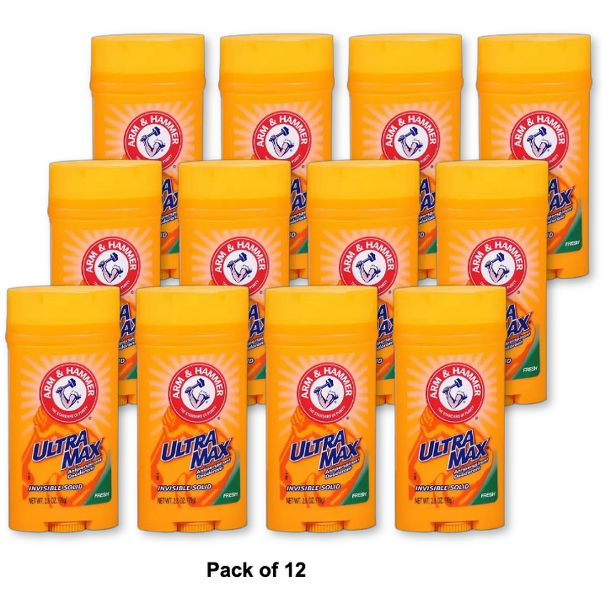 Arm & Hammer Ultramax Anti-Perspirant Deodorant Invisible Solid Fresh 2.8Oz (Pack of 12)