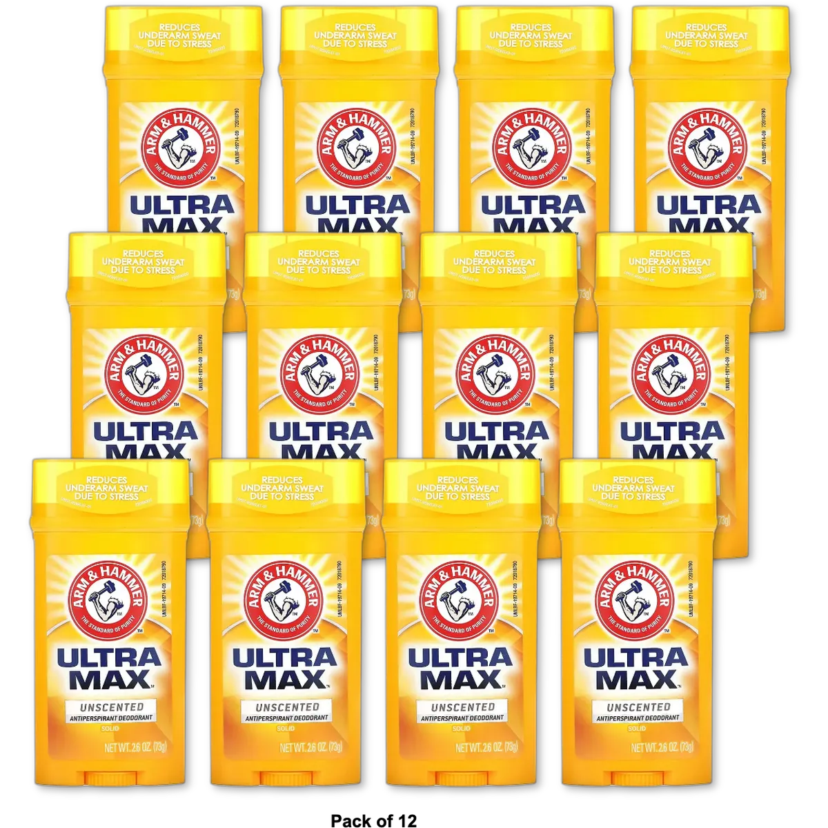 Arm & Hammer Ultramax Antiperspirant Deodorant Invisible Solid Unscented 2.6Oz (Pack of 12)