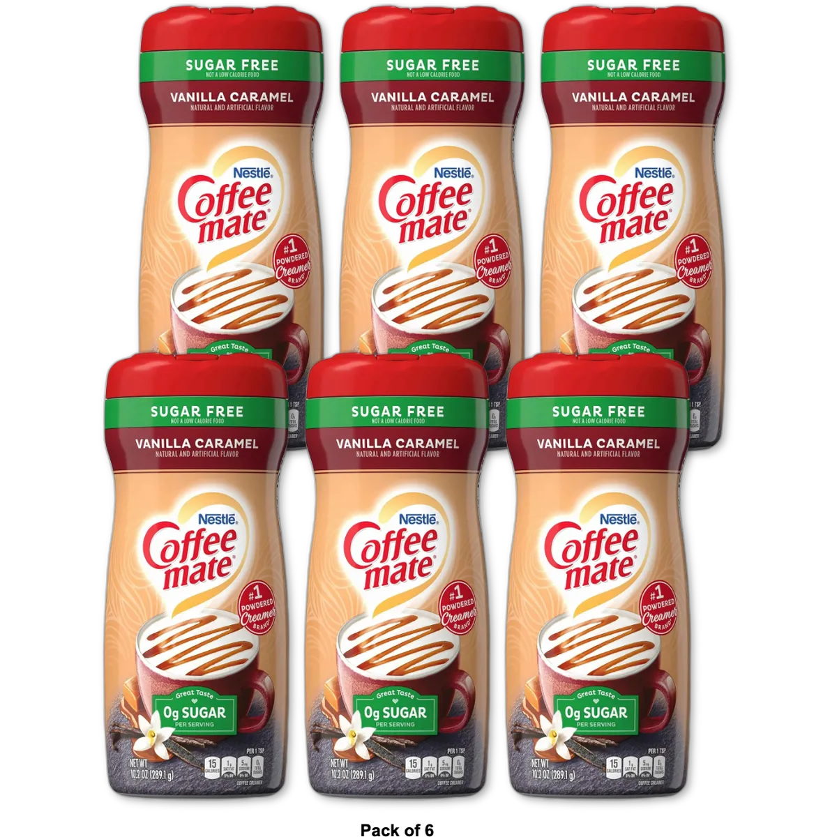 Nestle Coffee-mate Vanilla Caramel Sugar Free Powder Creamer 10.2Oz (Pack of 6)