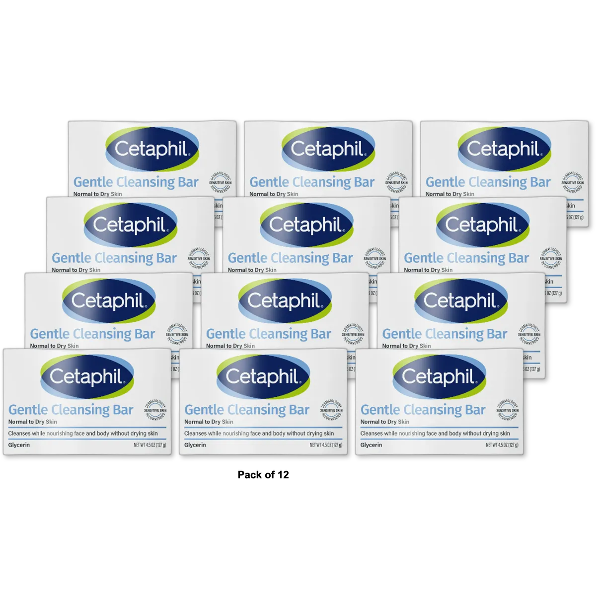 Cetaphil Gentle Cleansing Bar For Dry And Sensitive Skin4.5Oz (Pack of 12)