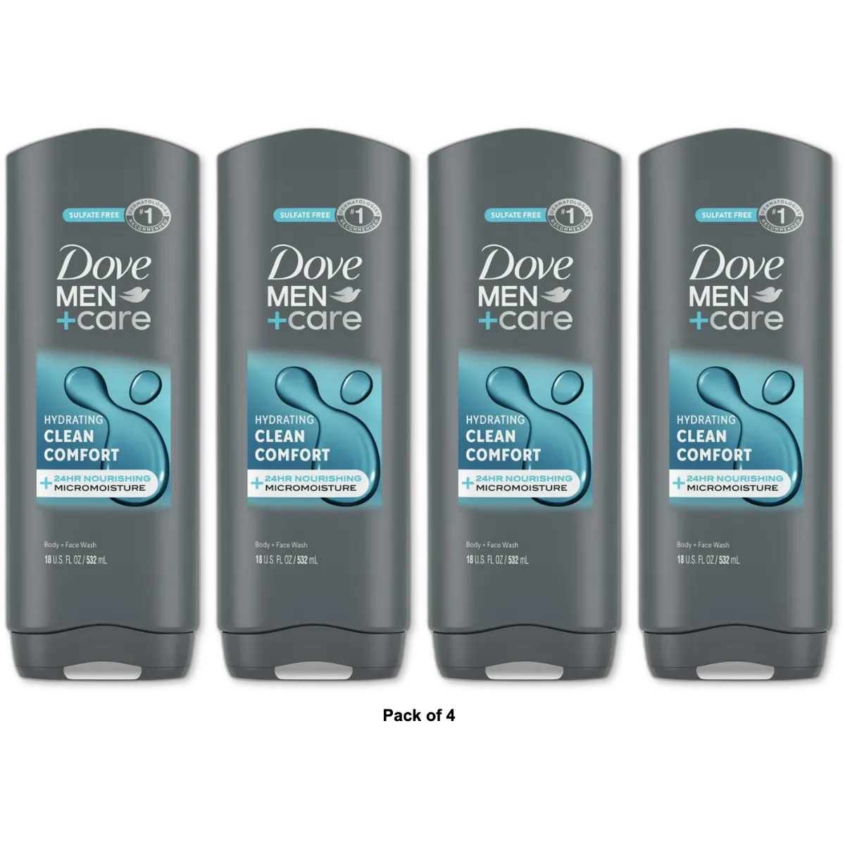 Dove Men Plus Care Body And Face Wash Clean Comfort 18Oz (Pack of 4)