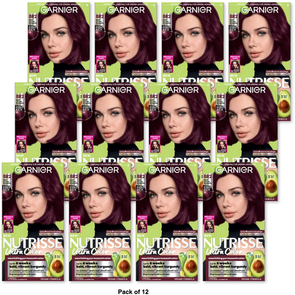 Garnier Nutrisse Ultra Color Nourishing Color Creme BR2 Dark Intense Burgundy 7.2Oz (Pack of 12)