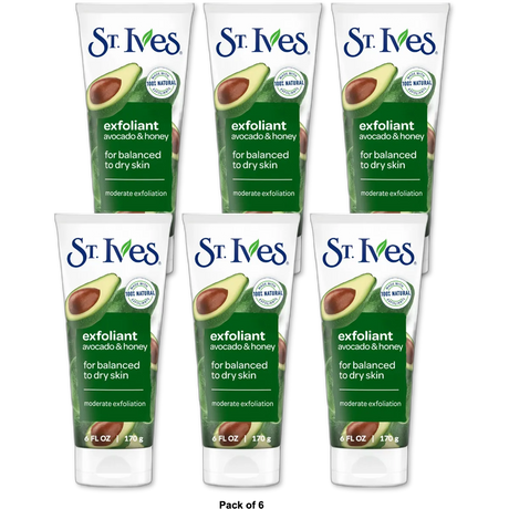 St. Ives Soft Skin Exfoliating Face Scrub Avocado and Honey Facial Exfoliator 6Oz (Pack of 6)