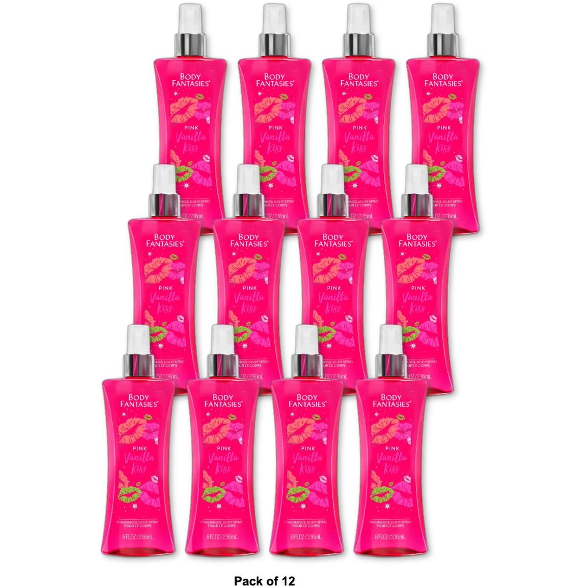 Body Fantasies Signature Pink Vanilla Kiss Fantasy Fragrance Body Spray 8Oz (Pack of 12)