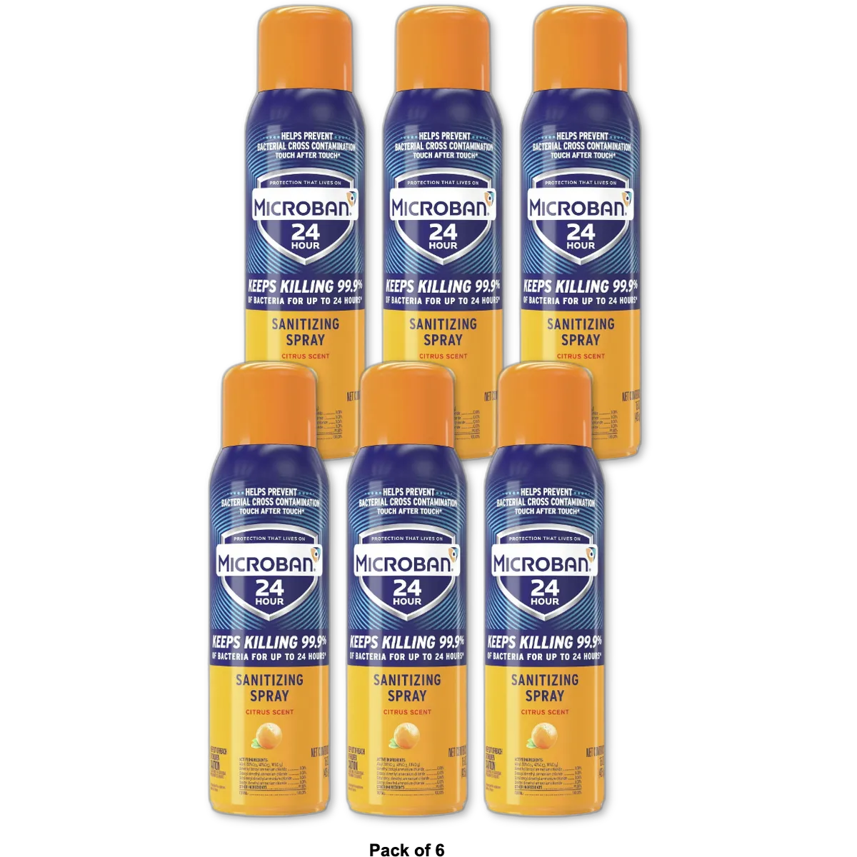 Microban 24 Hour Disinfectant Sanitizing Spray Citrus Scent 15Oz (Pack of 6)