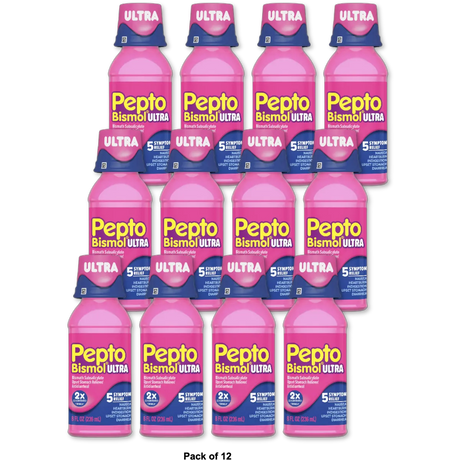 Pepto-Bismol Maximum Strength Liquid Relives Upset Stomach 8Oz (Pack of 12)