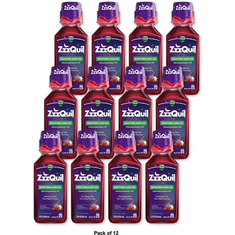 Zzzquil Night Time Sleep-Aid Liquid Syrup Calming Vanilla Cherry12Oz (Pack of 12)