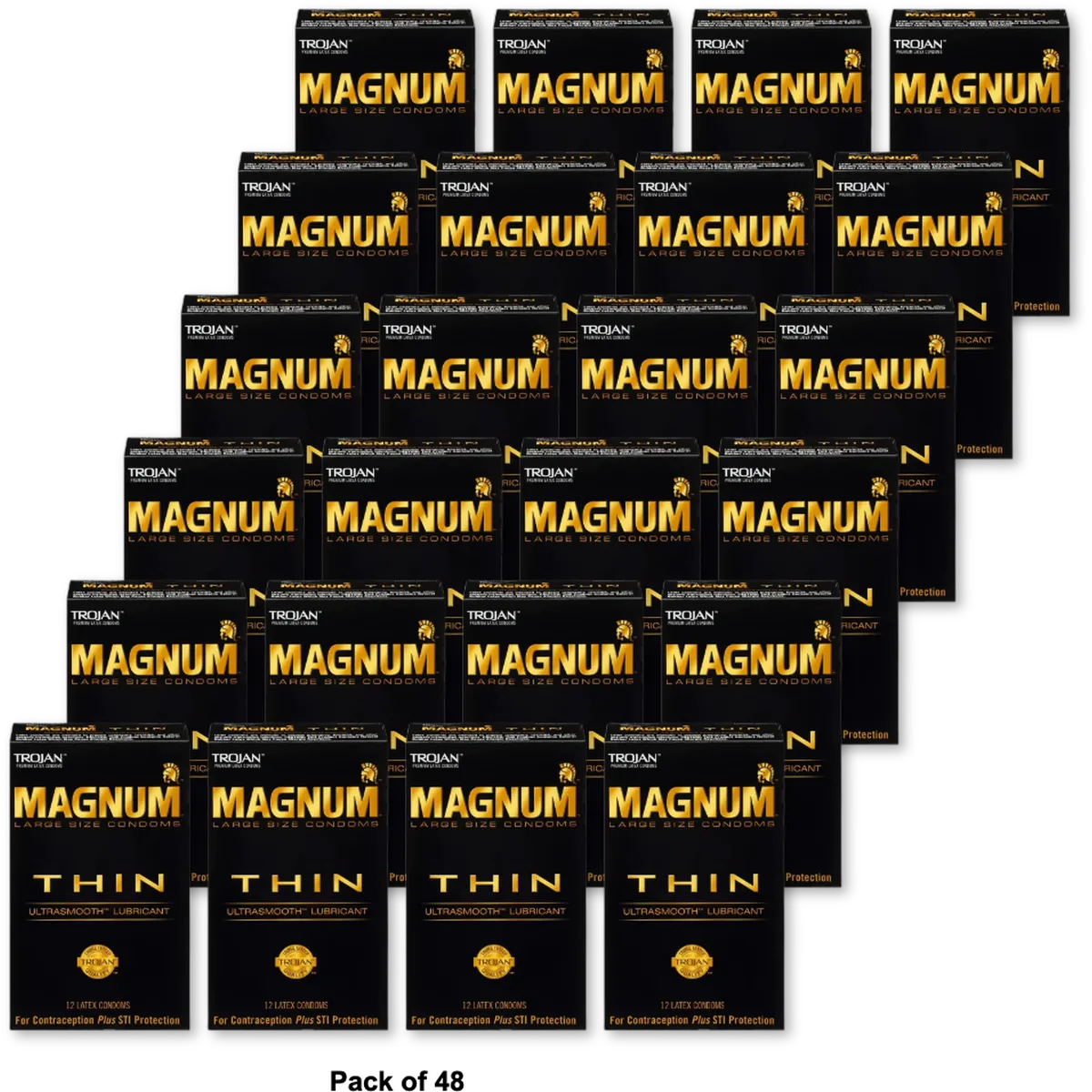 Trojan Magnum Thin Large Size Lubricated Premium Latex Condoms 2.1oz (Pack of 48)