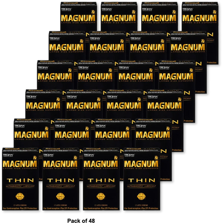 Trojan Magnum Thin Large Size Lubricated Premium Latex Condoms 2.1oz (Pack of 48)