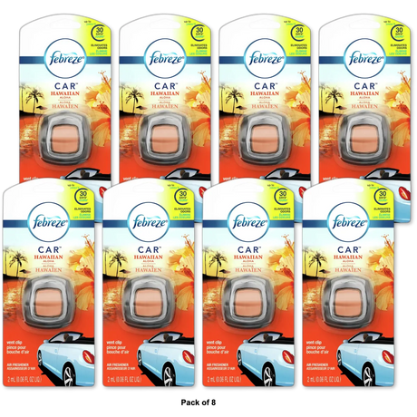 Febreze Car Odor-Eliminating Air Freshener Vent Clip Hawaiian Aloha1.0 Ea 0.06Oz (Pack Of 8)