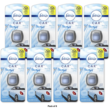 Febreze Car Odor-Eliminating Air Freshener Vent Clip Linen & Sky 0.06Oz (Pack Of 8)