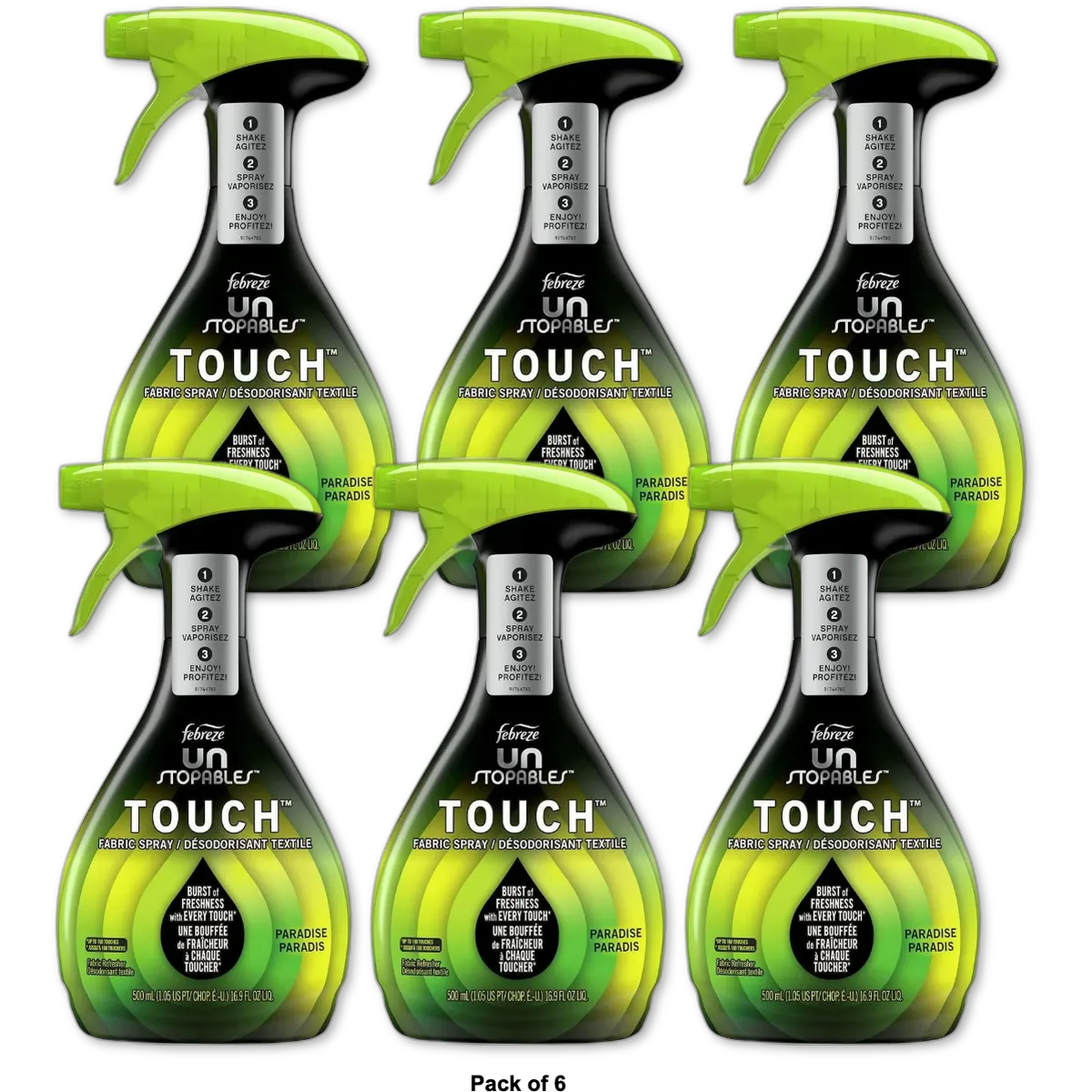 Febreze Unstopables Touch Fabric Spray Paradise 16.9Oz (Pack of 6)