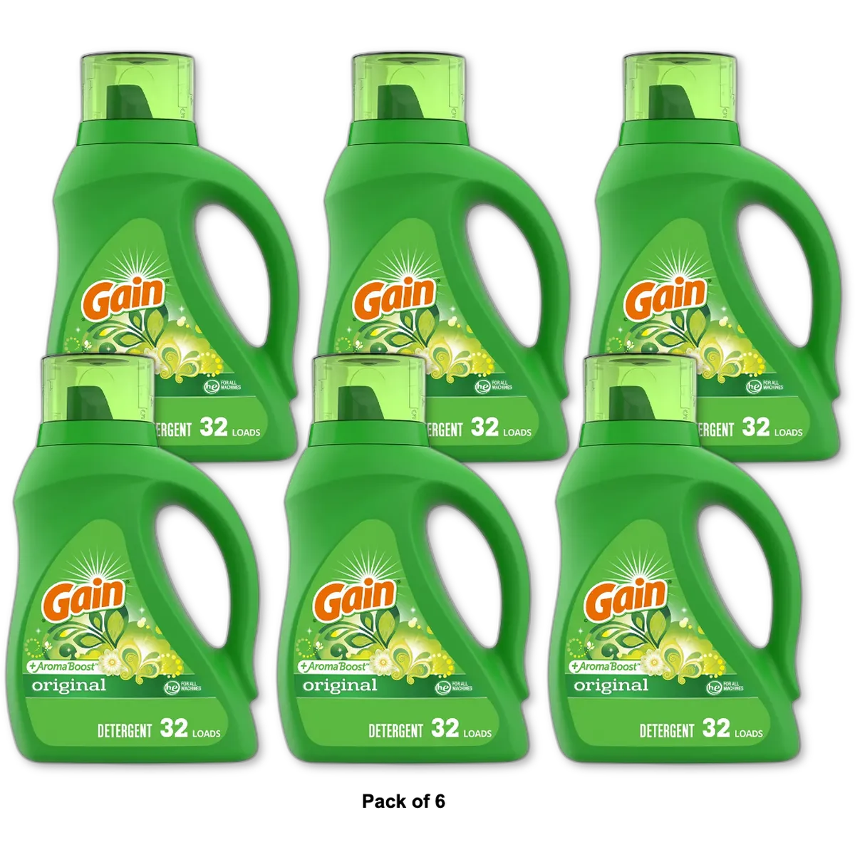 Gain and Aroma Boost Liquid Laundry Detergent Original Scent 32 Loads 46Oz (Pack of 6)