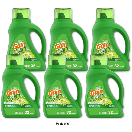 Gain and Aroma Boost Liquid Laundry Detergent Original Scent 32 Loads 46Oz (Pack of 6)
