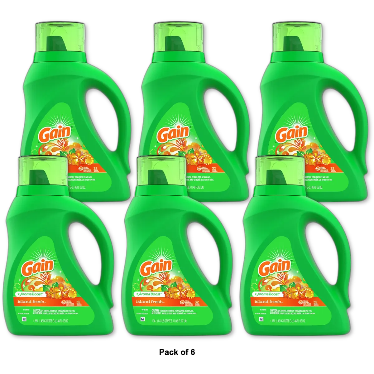 Gain Liquid Laundry Detergent Island Fresh 32 Loads 46Oz (Pack of 6)