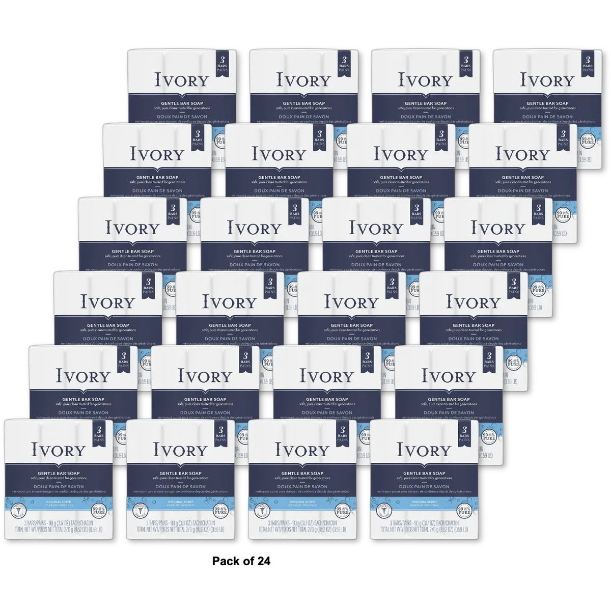 Ivory Bar Soap Original 3 Pack 3.17Oz (Pack of 24)